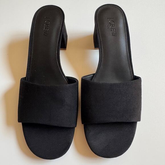 J. Crew Black Suede Slides Block Heels BH858 Size 9 EUC Open Toe Preppy Slip On - Picture 3 of 10